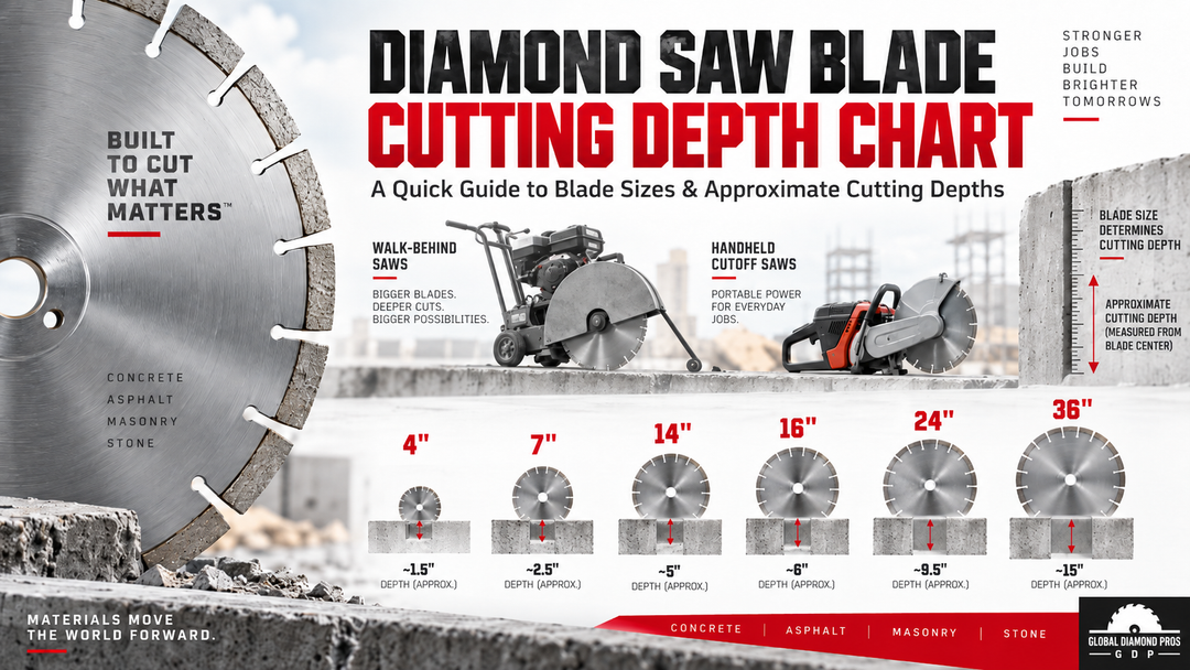 Diamond Saw Blade Cutting Depth Chart | Complete Guide to Blade Sizes & Cutting Depths | Global Diamond Pros