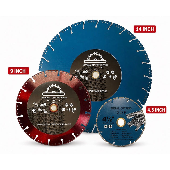 3-Pack Firefighter Fire Rescue Department Pack Cut-All Diamond Blade Bundle – 4.5”, 9” & 14”