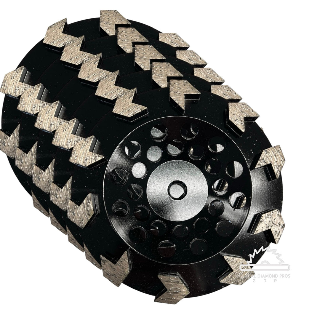 7” Diamond Grinding Cup Wheel Grit 30/35 Arrow Diamond Segment for Concrete Epoxy Glue Mastic Paint and Coating Removal 5/8-11 Thread - 5 Pack