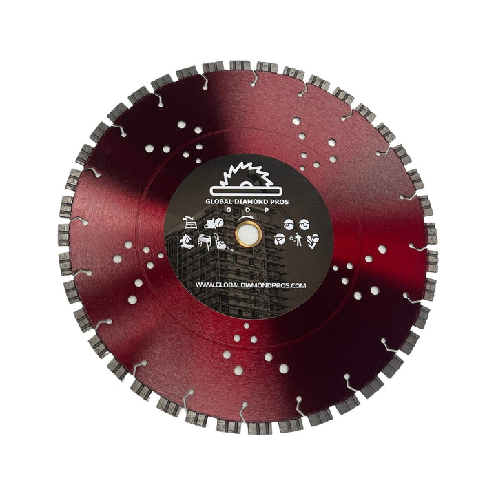 14" Turbo Diamond Saw Blade Concrete & Reinforced Concrete - Dual Flat Segments - Laser Welded - Fast Cutting - Cooled Core - Wet / Dry