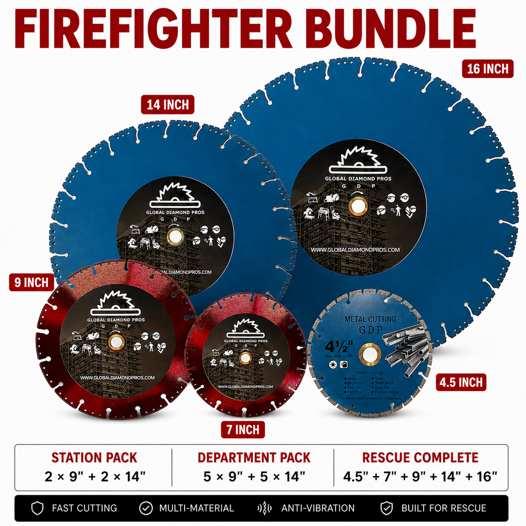 Firefighter Fire Rescue Complete Kit Cut-All Diamond Blade Bundle – 4.5”, 7”, 9”, 14” & 16