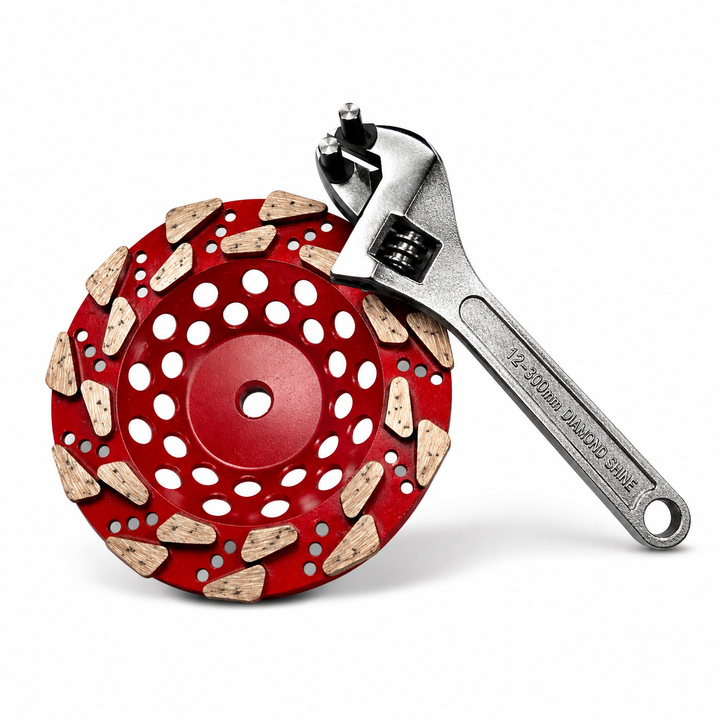 7" Premium Tear Drop Diamond Cup Wheel + Cup Wheel Wrench Kit | 24 Premium Segments | 5/8"-11 Thread | Concrete, Epoxy & Material Removal