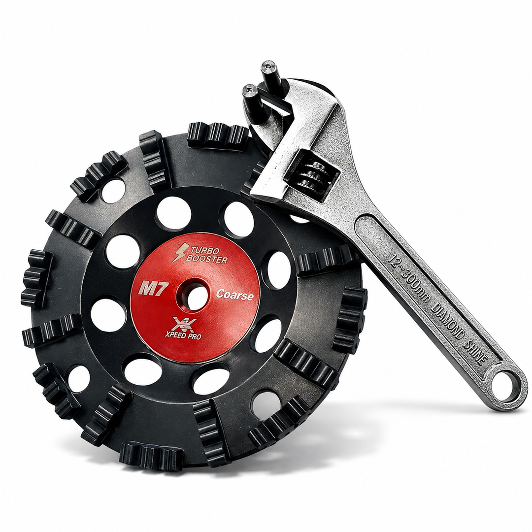 7" Turbo Diamond Cup Wheel + Wrench Kit for Concrete Grinding | 5/8"-11 Thread | Epoxy, Glue & Coating Removal