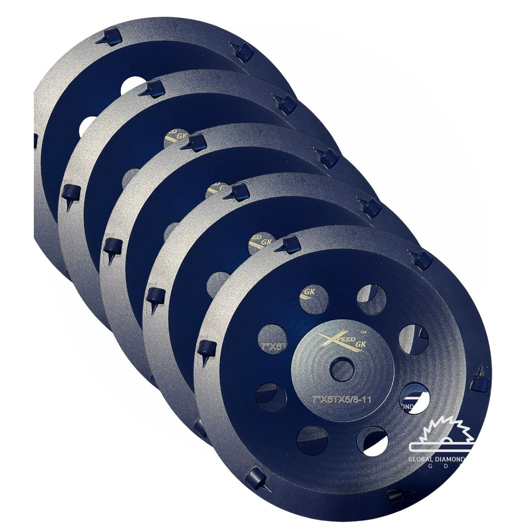 7” PCD Cup Wheel Diamond Grinding Cup Wheel 5/8”-11 Threaded Arbor - 5 Pack