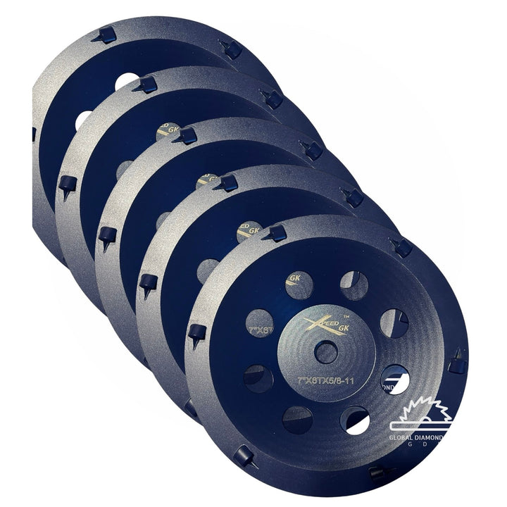7” PCD Cup Wheel Diamond Grinding Cup Wheel 5/8”-11 Threaded Arbor - 5 Pack