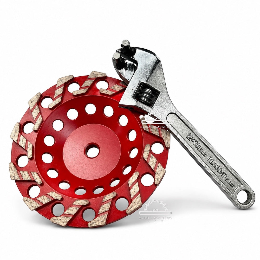 7” Premium S Segment Diamond Cup Wheel + Cup Wheel Wrench Kit Combo