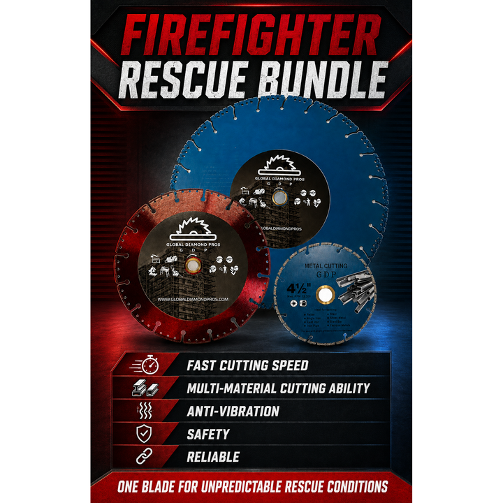 3-Pack Firefighter Fire Rescue Department Pack Cut-All Diamond Blade Bundle – 4.5”, 9” & 14”
