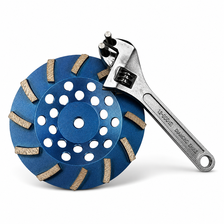 7” Premium Spiral Turbo Diamond Cup Wheel & Wrench Kit – 5/8”-11 Threaded Arbor for Concrete, Epoxy, Thinset & Coating Removal