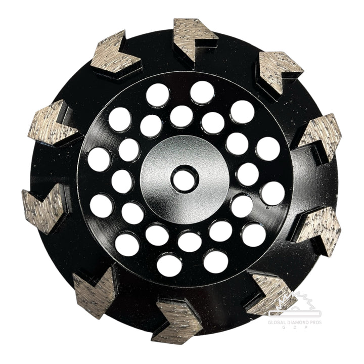 7” Diamond Grinding Cup Wheel Grit 30/35 Arrow Diamond Segment for Concrete Epoxy Glue Mastic Paint and Coating Removal 5/8-11 Thread - 10 Pack
