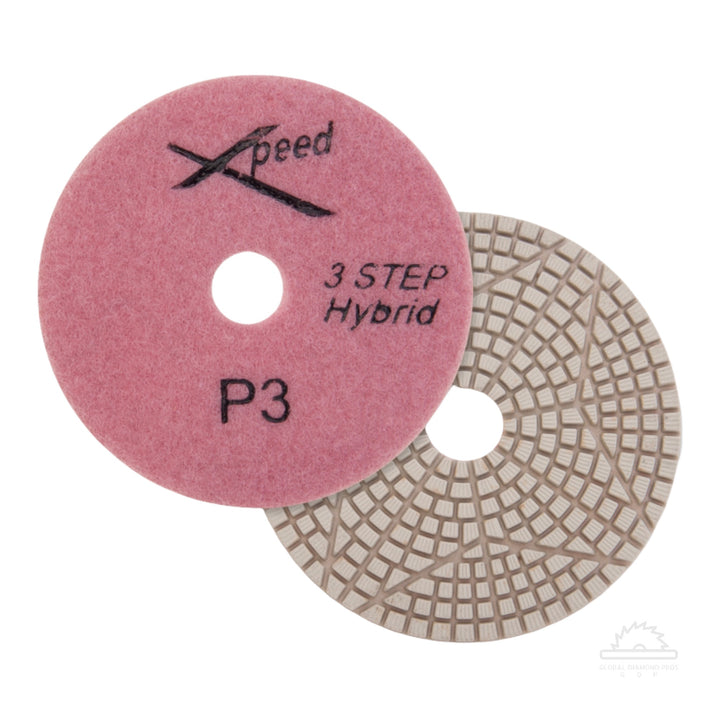 4” Xpeed Diamond Polishing Pads 3-Step Wet/Dry For Granite Quartz Marble Stone Step 3 - 3 Pack
