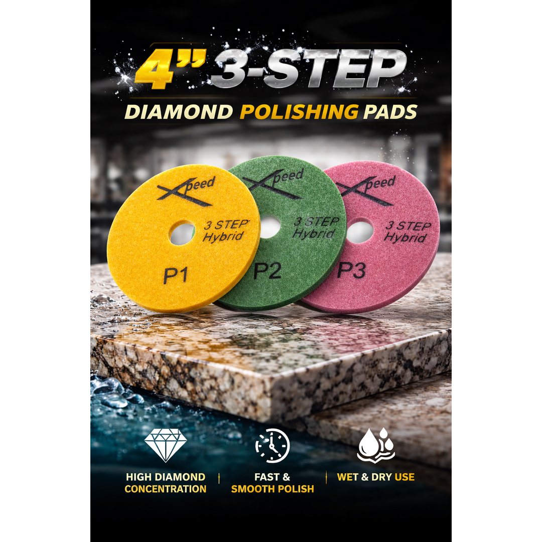 Xpeed 4” Diamond Polishing Pads 3-Step Hybrid Wet/Dry For Granite Quartz Marble Stone - Step 1, 2, 3