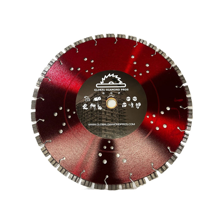 14" Turbo Diamond Saw Blade Concrete & Reinforced Concrete - Dual Flat Segments - Laser Welded - Fast Cutting - Cooled Core - Wet / Dry