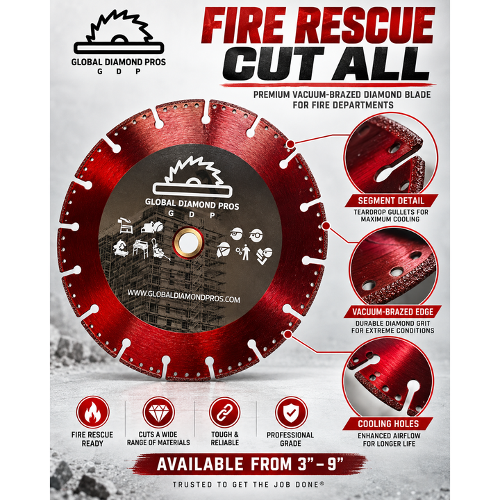 9” All-Cut Battery Fire Rescue Diamond Blade Safety All Cut Demolition Diamond Saw Blade Cordless Cut Off Saw Fire Safety Blade