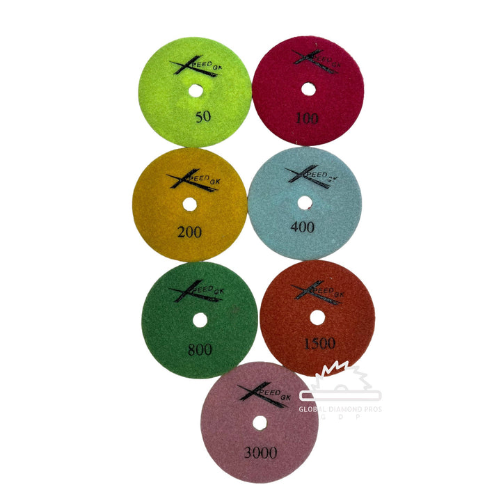 4” Xpeed Diamond Polishing Pads 7-Step Wet/Dry For Granite Quartz Marble Stone - 7pcs