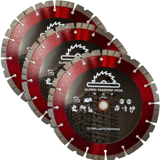 9" Diamond Blade for Concrete, Masonry, Stone - Cordless Battery Saw - Laser Welded - Wet / Dry Cutting - 7/8"-5/8" Arbor - 3 Pack