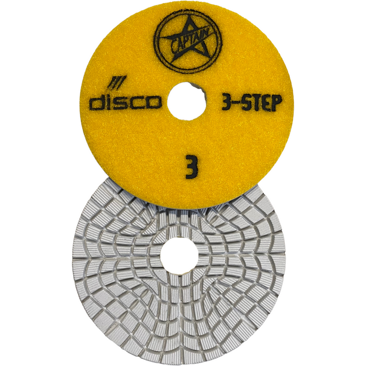 Disco Polishing 3 Step Pads for Quartz Quartzite Granite - Wet / Dry White Resin Pads