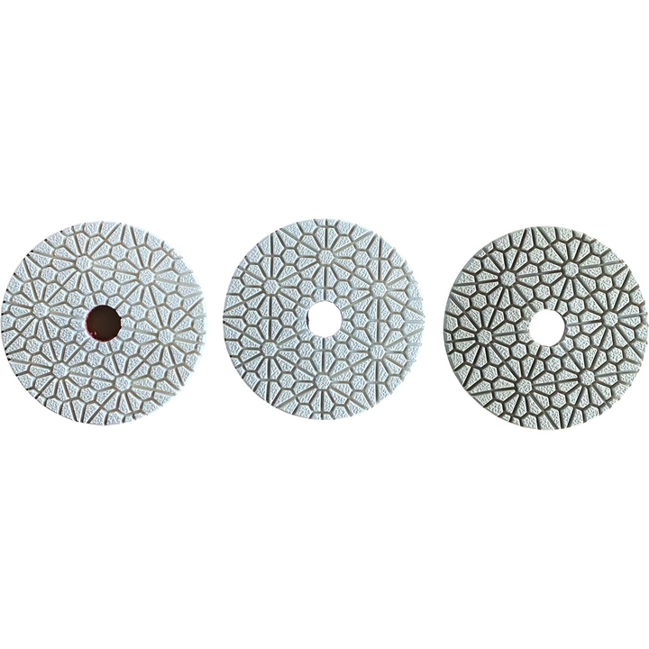 Hybrid 4” Diamond Polishing Pads for Engineered Stone, Granite, Quartz, Quartzite, Marble 3-Step Pads